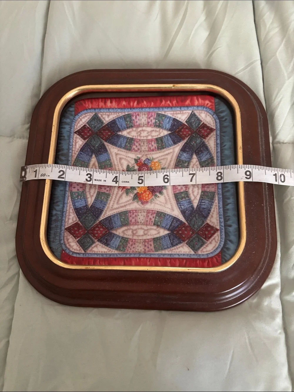 The Bradford Exchange Framed Floral Quilt Art in Brown, Gold, Blue, Red